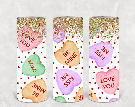Conversation Hearts 20 Oz Skinny Tumbler