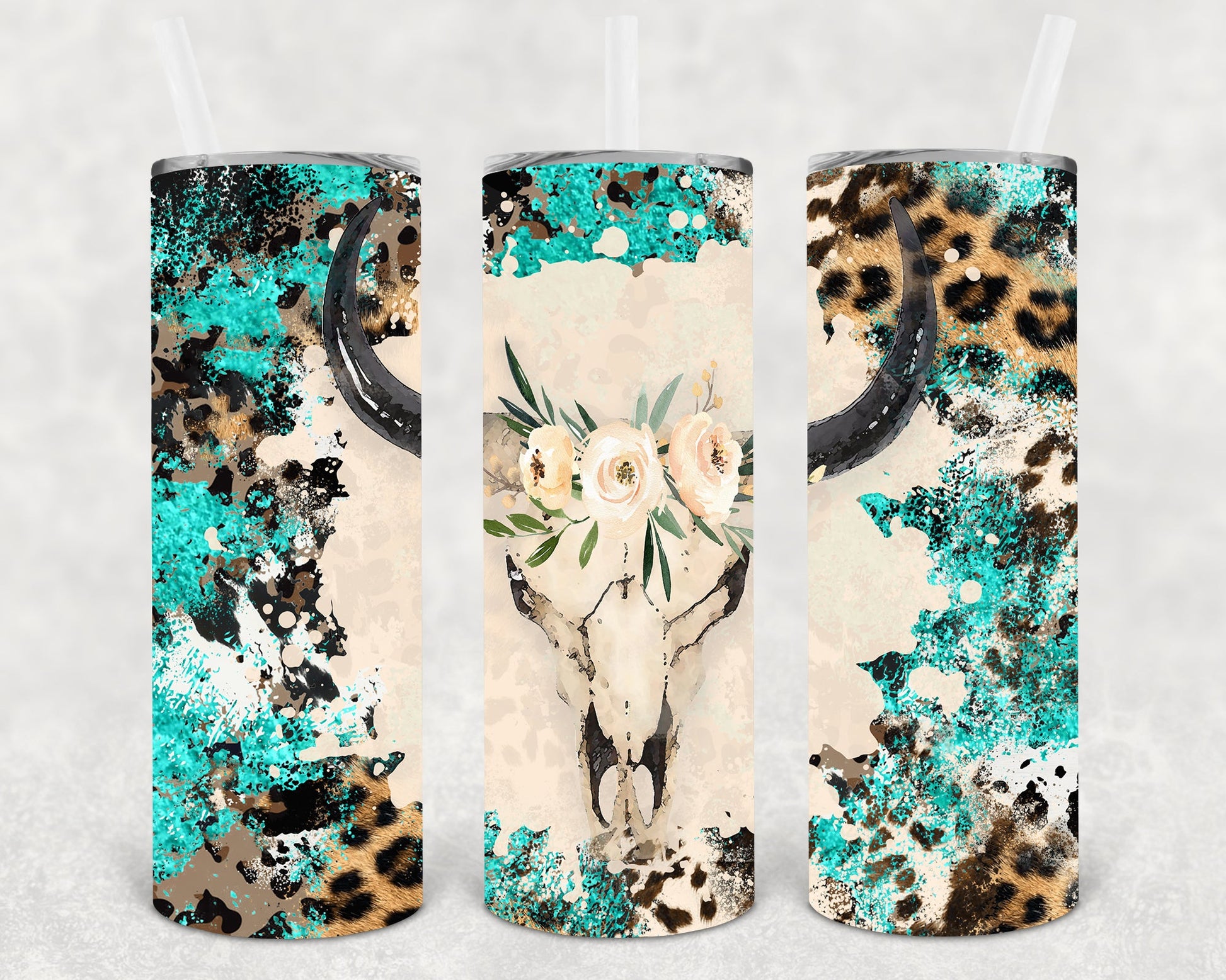 Cowhide Skull 20 Oz Skinny Tumbler