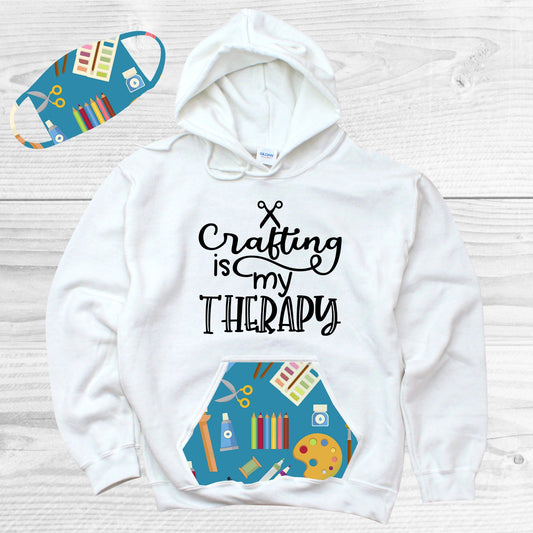 Crafting Is My Therapy Pattern Pocket Hoodie Graphic Tee