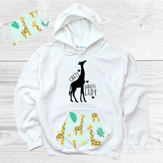 Crazy Giraffe Lady Pattern Pocket Hoodie Graphic Tee