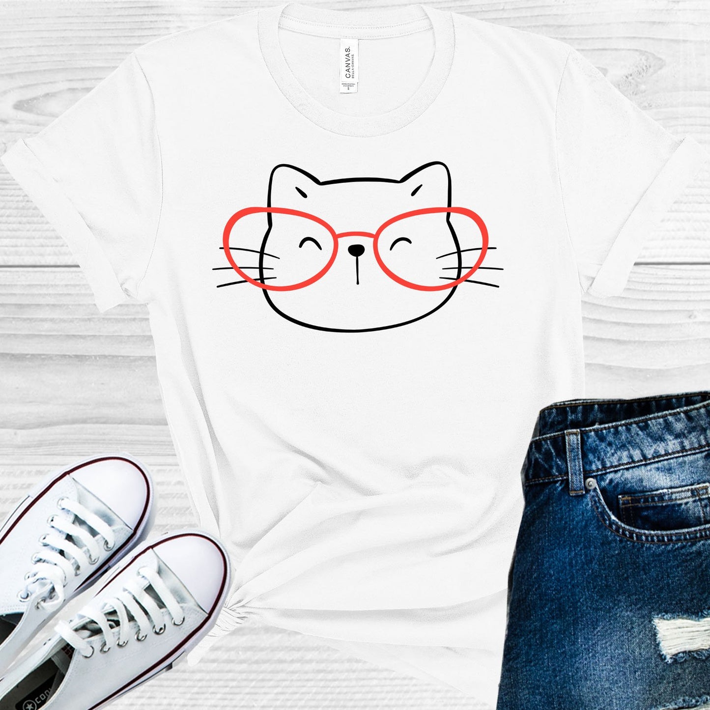 Cute Cat With Glasses Graphic Tee Graphic Tee