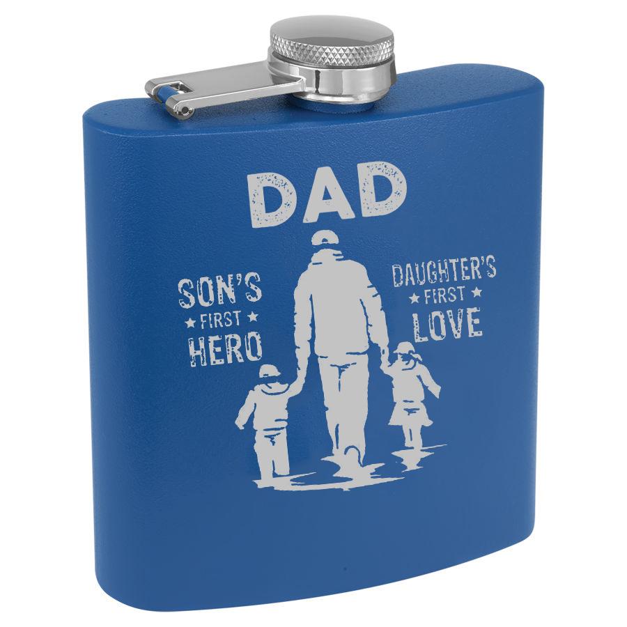 Dad Sons First Hero Daughters Love 6 Oz Engraved Flask Polar Camel