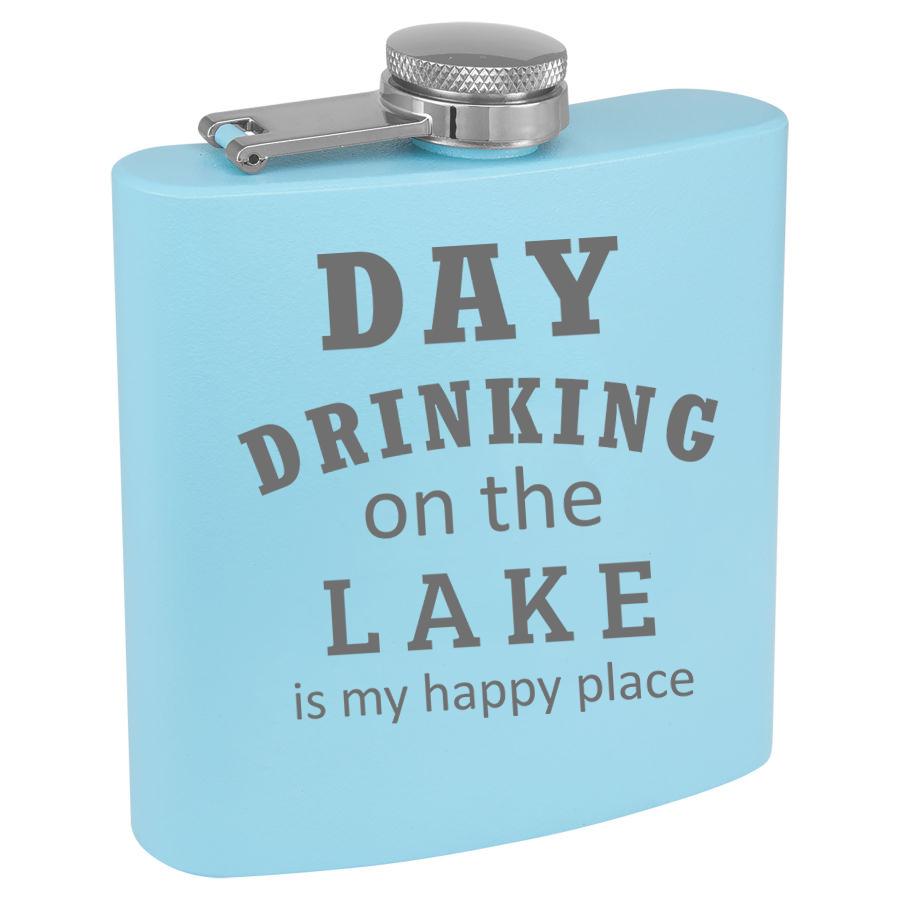 Day Drinking On The Lake Is My Happy Place 6 Oz Engraved Flask Polar Camel