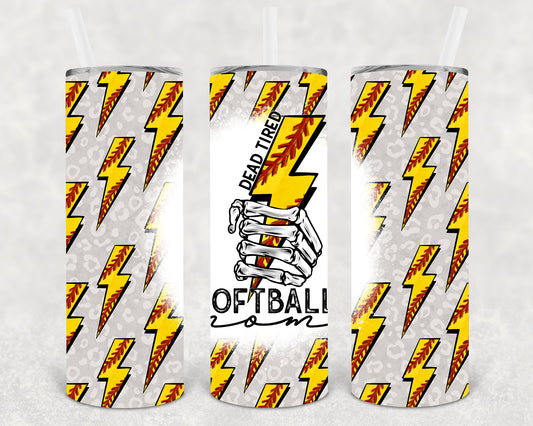 Dead Tired Softball Mom 20 Oz Skinny Tumbler