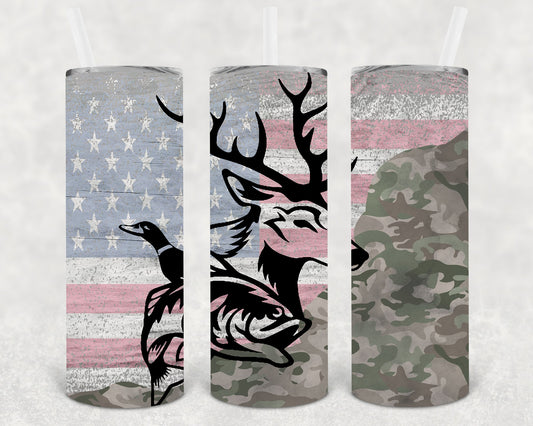 Deer Duck Fish 20 Oz Skinny Tumbler