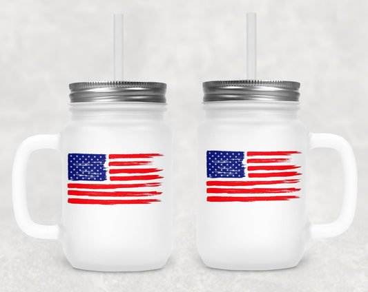 Distressed Flag Frosted Mason Jar