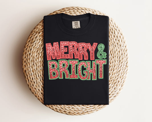 Merry & Bright Faux Glitter Graphic Tee