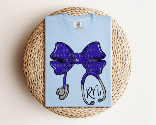 Royal Blue Stethoscope Bow Graphic Tee