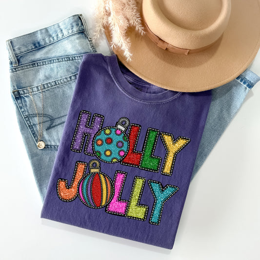 Holly Jolly Faux Glitter Graphic Tee