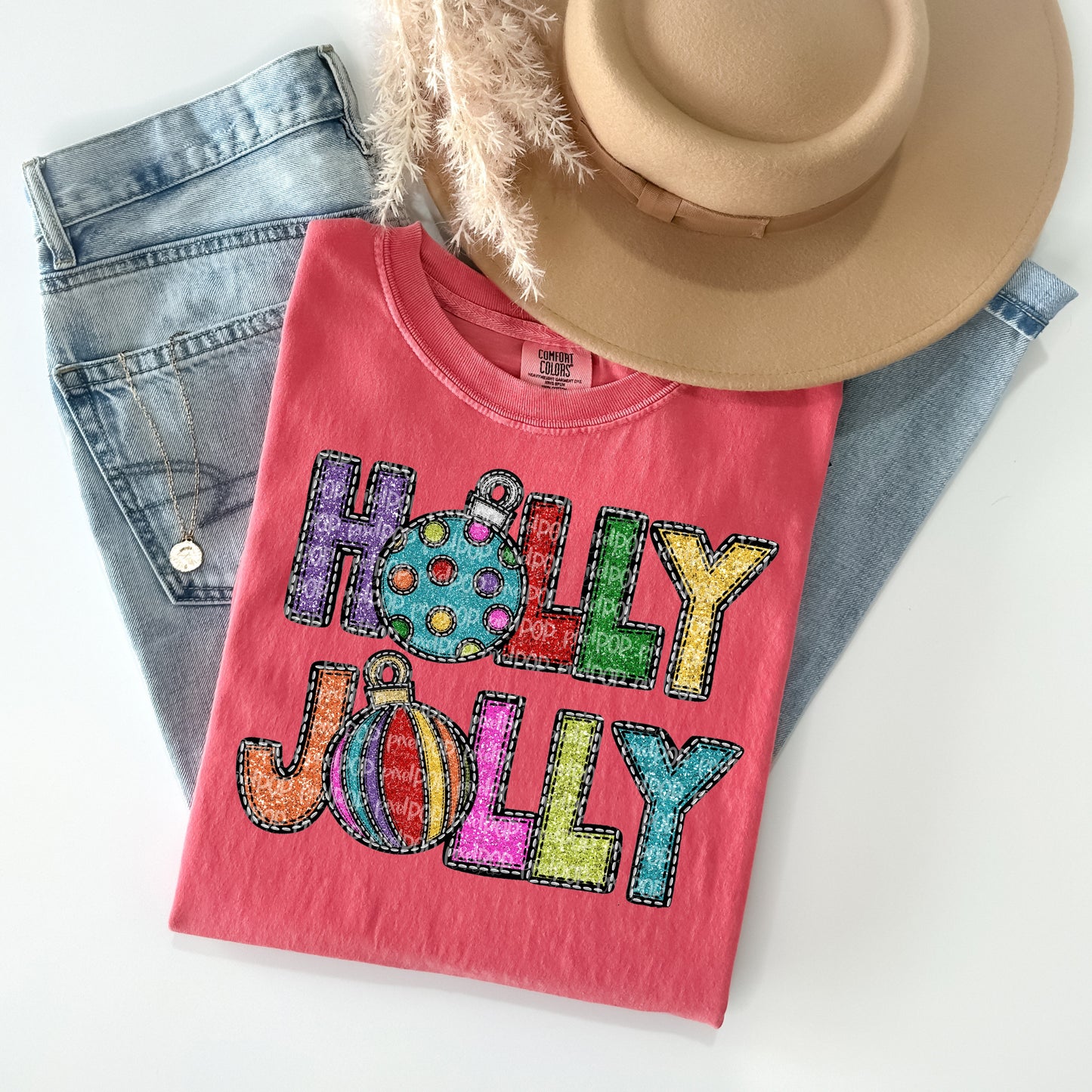 Holly Jolly Faux Glitter Graphic Tee