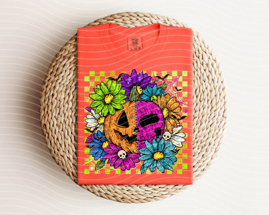 Bright Floral Jack O'Lantern Graphic Tee