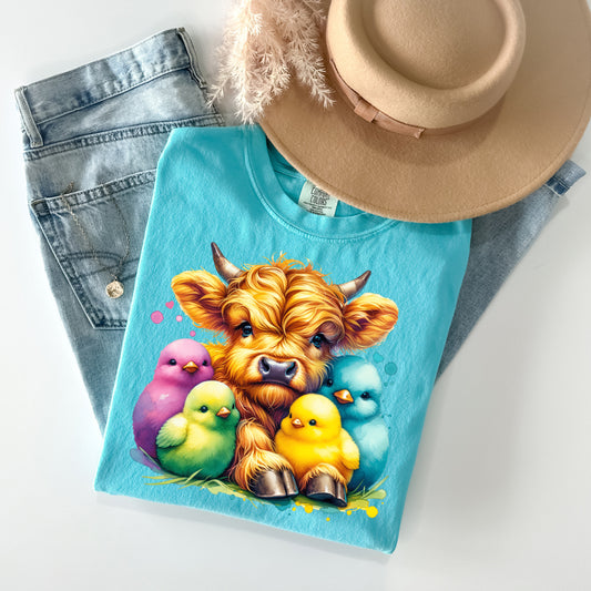 Easter Chicks and Cow Graphic Tee