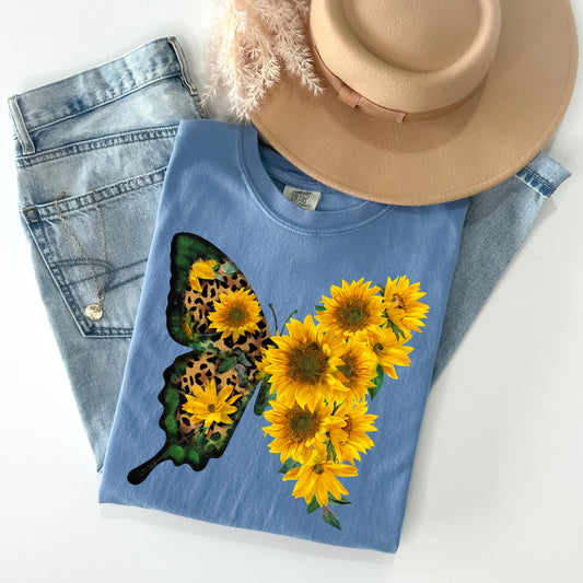 Sunflower Leopard Butterfly Graphic Tee