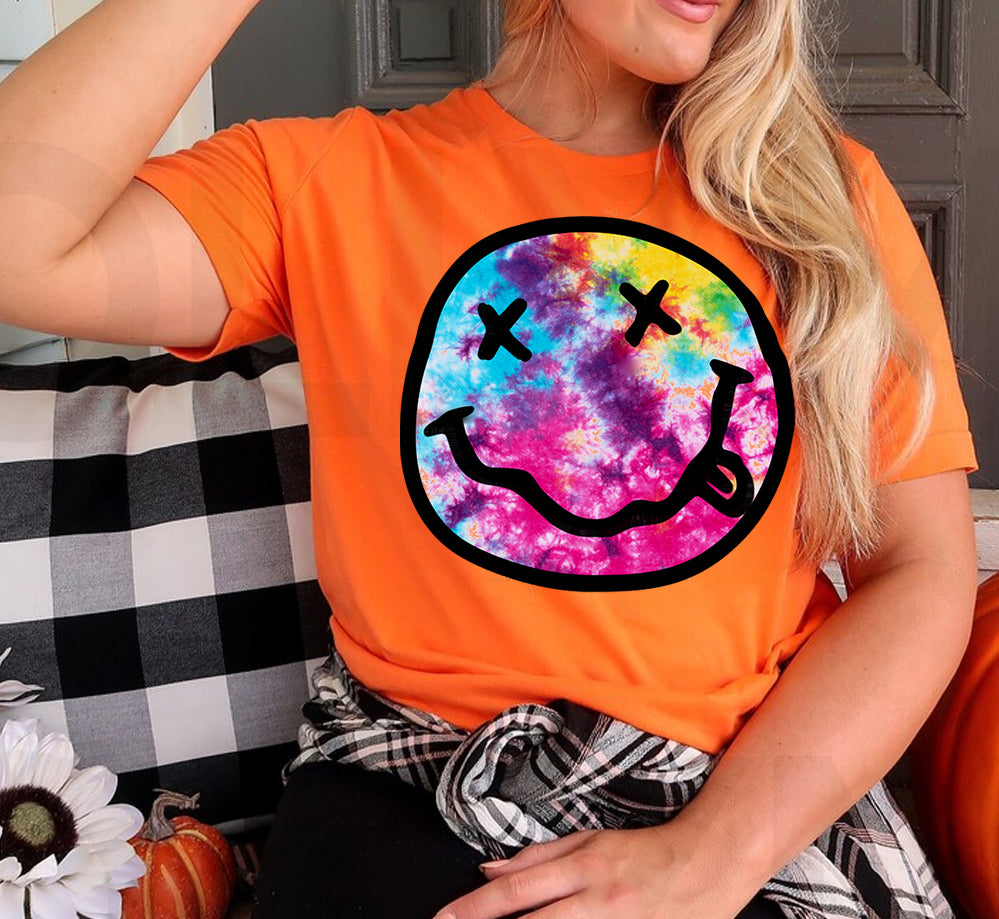 Tie Dye Happy Face Graphic Tee