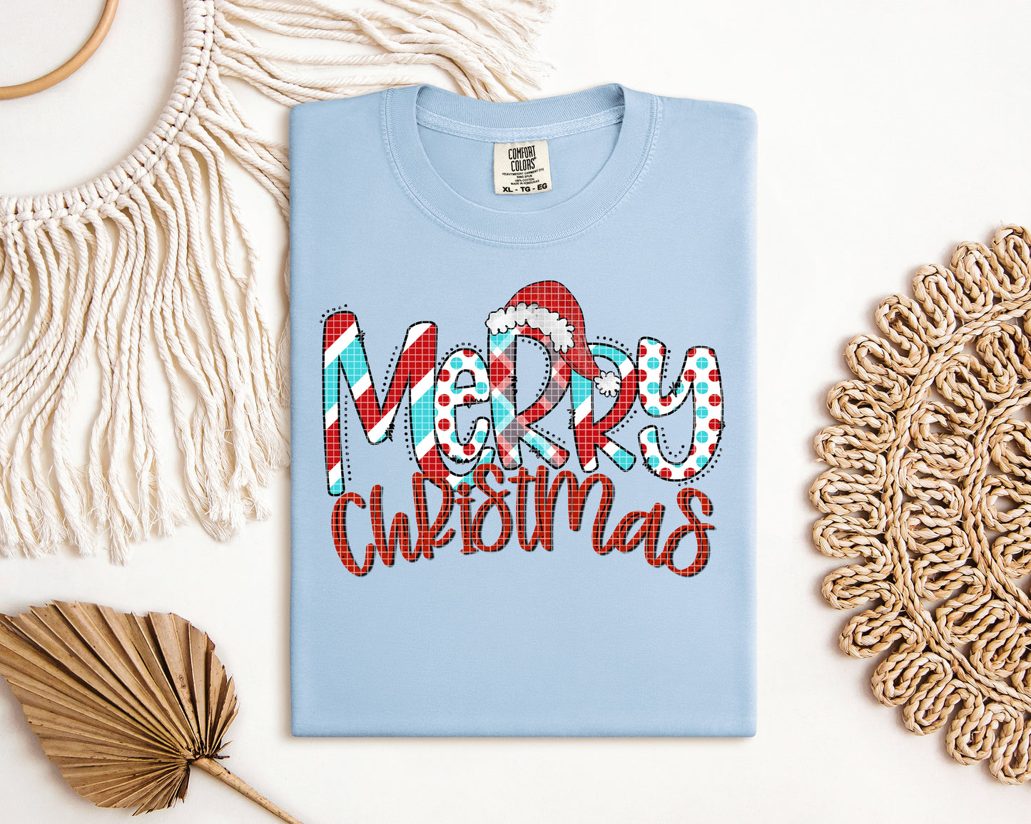 Merry Christmas Red and Teal Graphic Tee