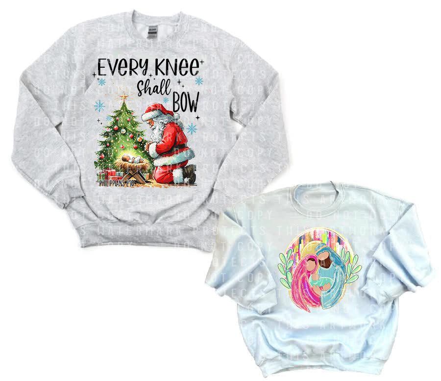 Every Knee Shall Bow / Watercolor Nativity Double Printed Graphic Sweatshirt