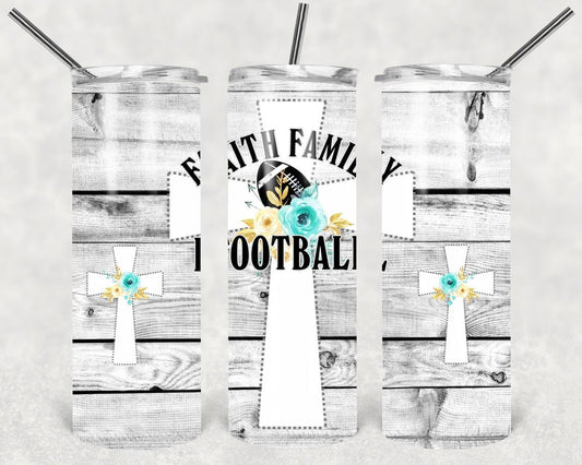 Faith Family Football 20 Oz Skinny Tumbler