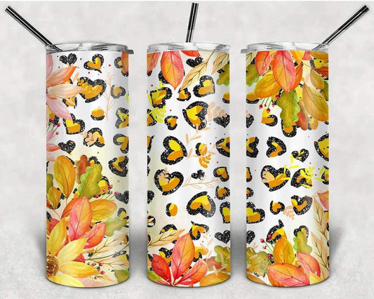 Fall Leopard Hearts 20 Oz Skinny Tumbler