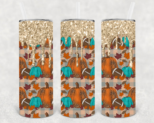 Fall And Football 20 Oz Skinny Tumbler