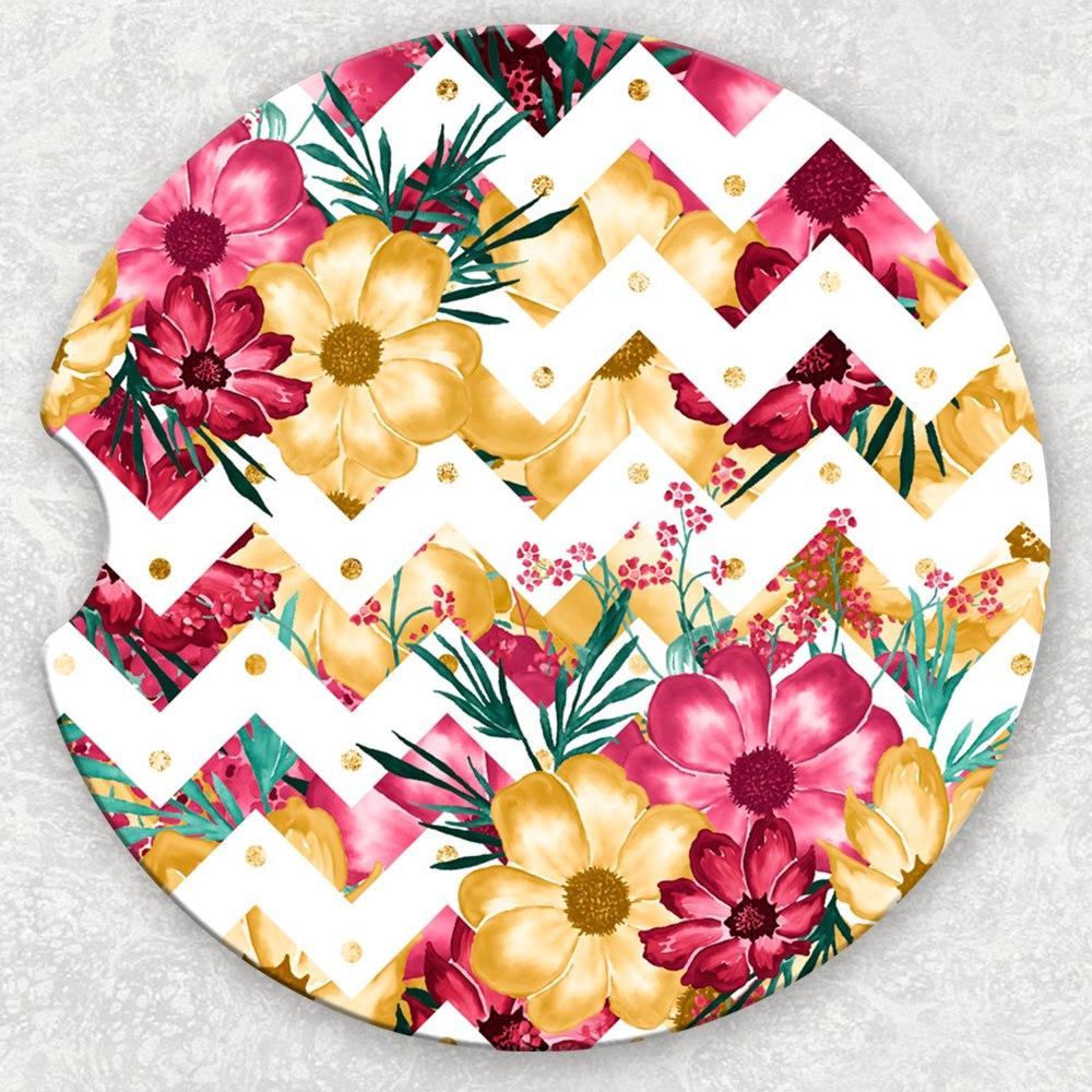 Car Coaster Set - Floral Chevron