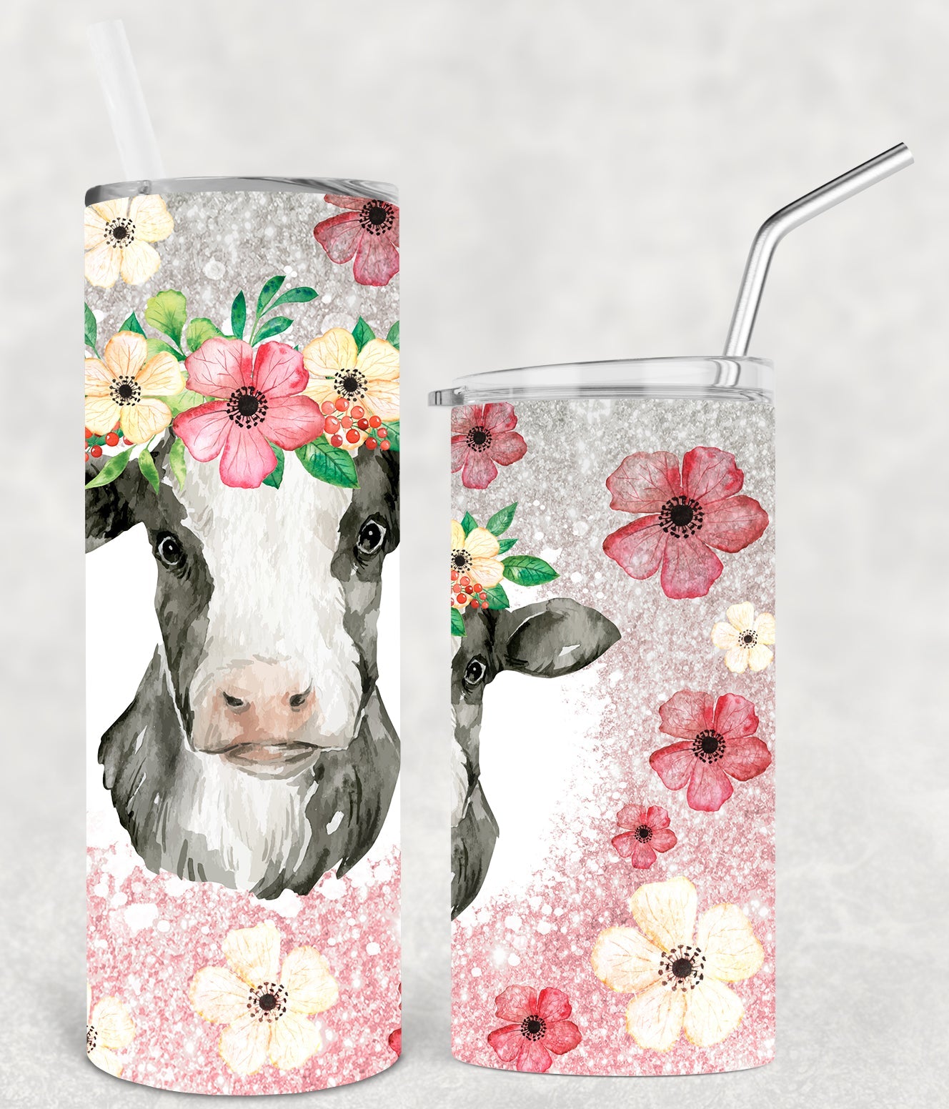 Floral Cow 20 Oz Skinny Tumbler