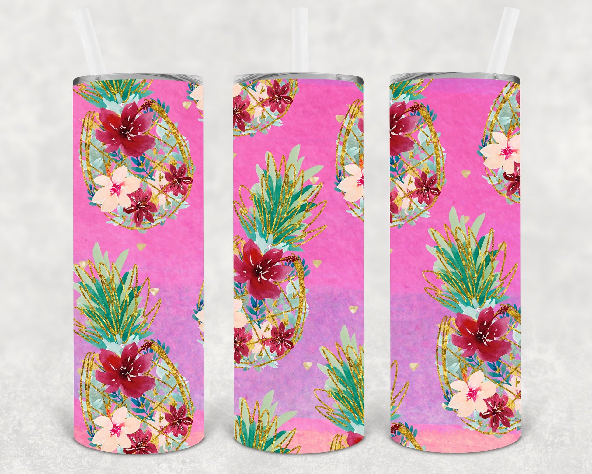 Floral Pineapple 20 Oz Skinny Tumbler