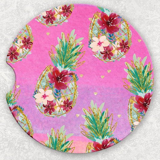 Car Coaster Set - Floral Pineapples