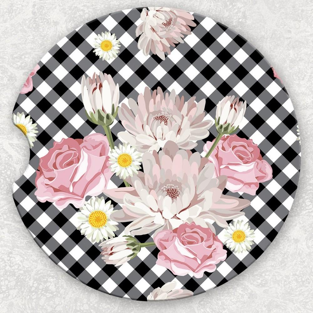 Car Coaster Set - Floral Plaid