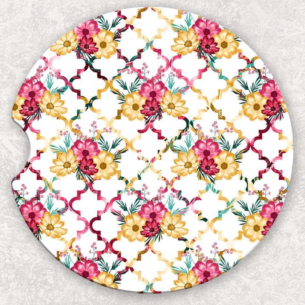 Car Coaster Set - Floral Quatrefoil