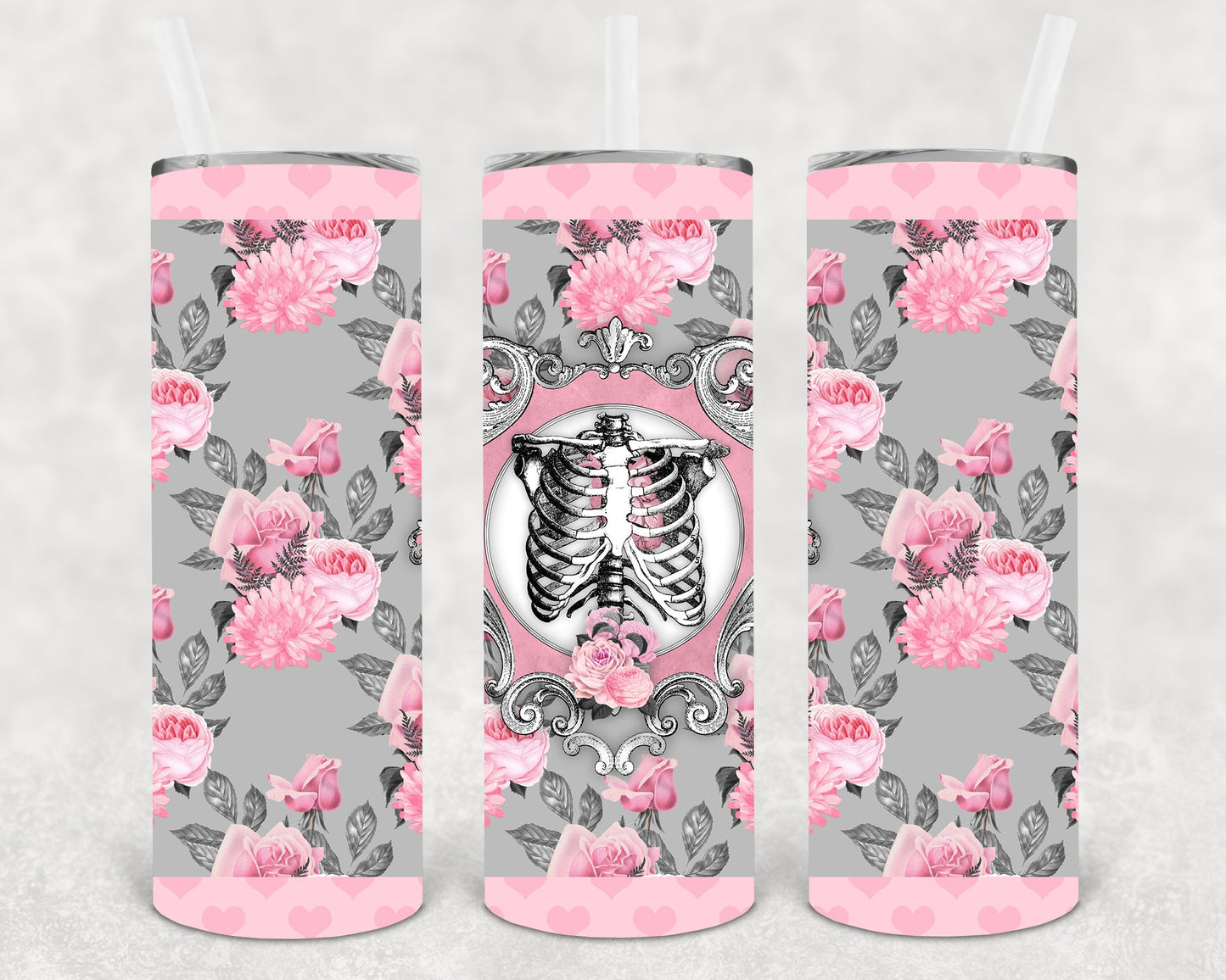 Floral Skeleton 20 Oz Skinny Tumbler