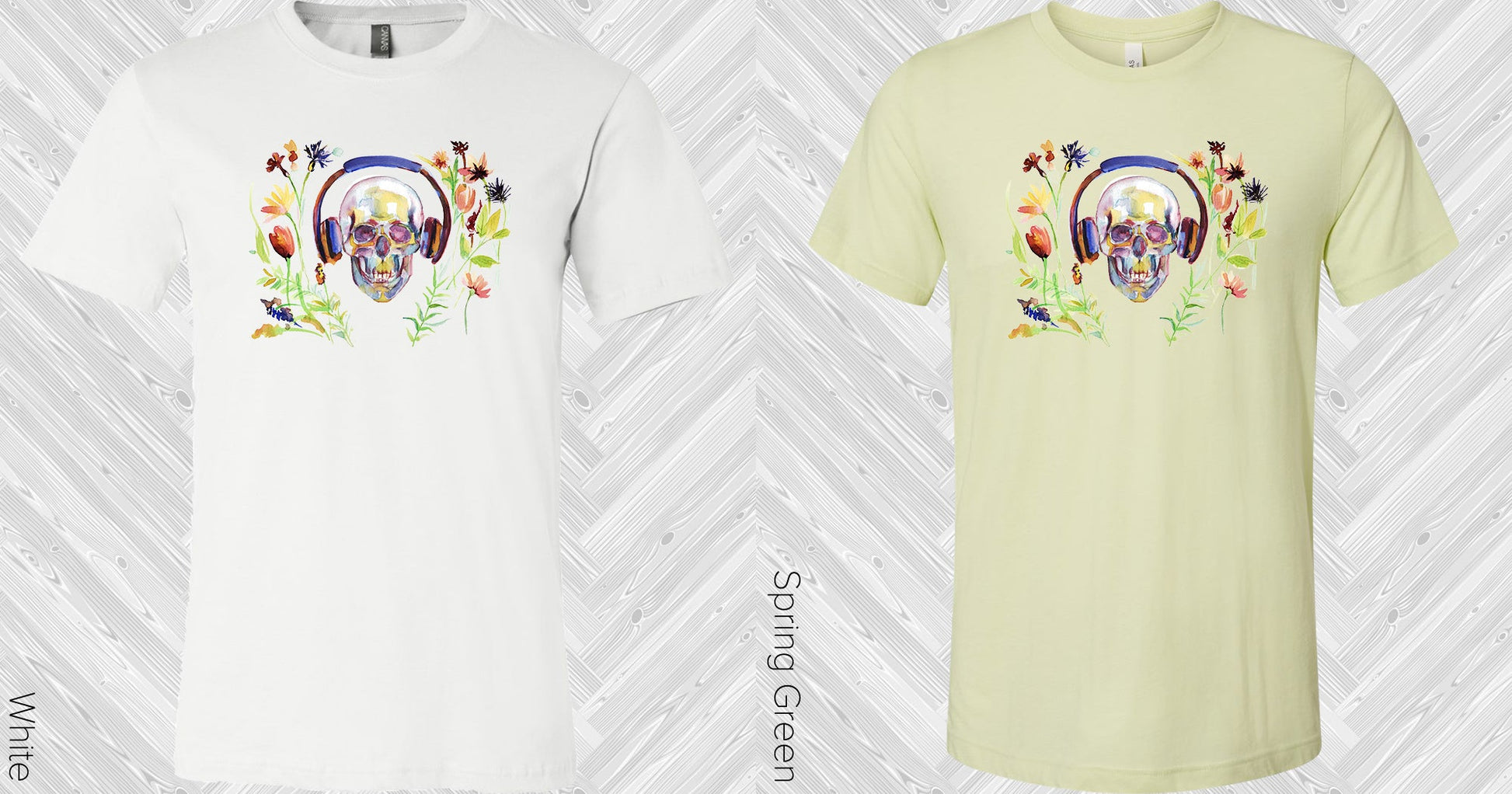 Floral Skull With Headphones Graphic Tee Graphic Tee