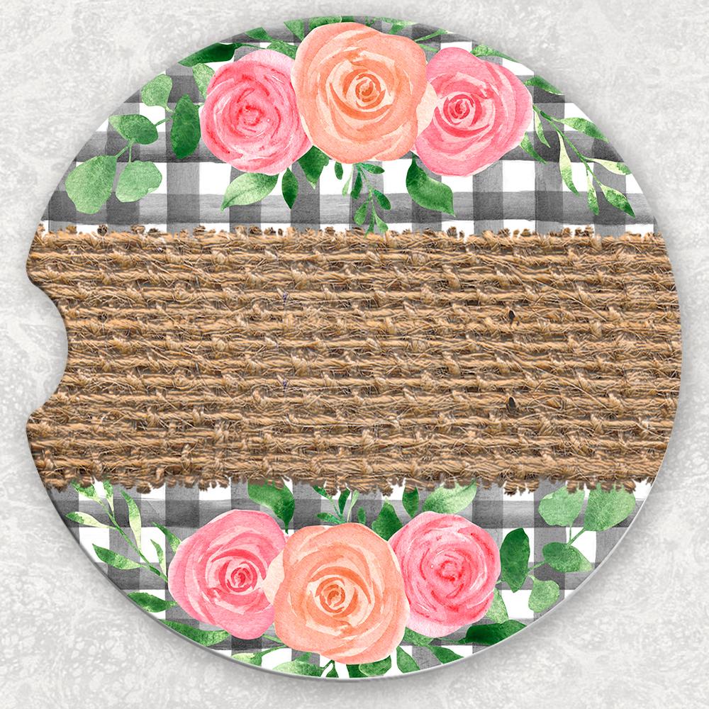 Car Coaster Set - Floral And Plaid