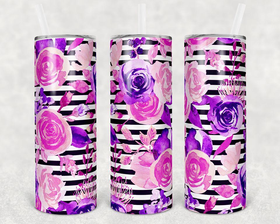 Floral And Stripes 20 Oz Skinny Tumbler