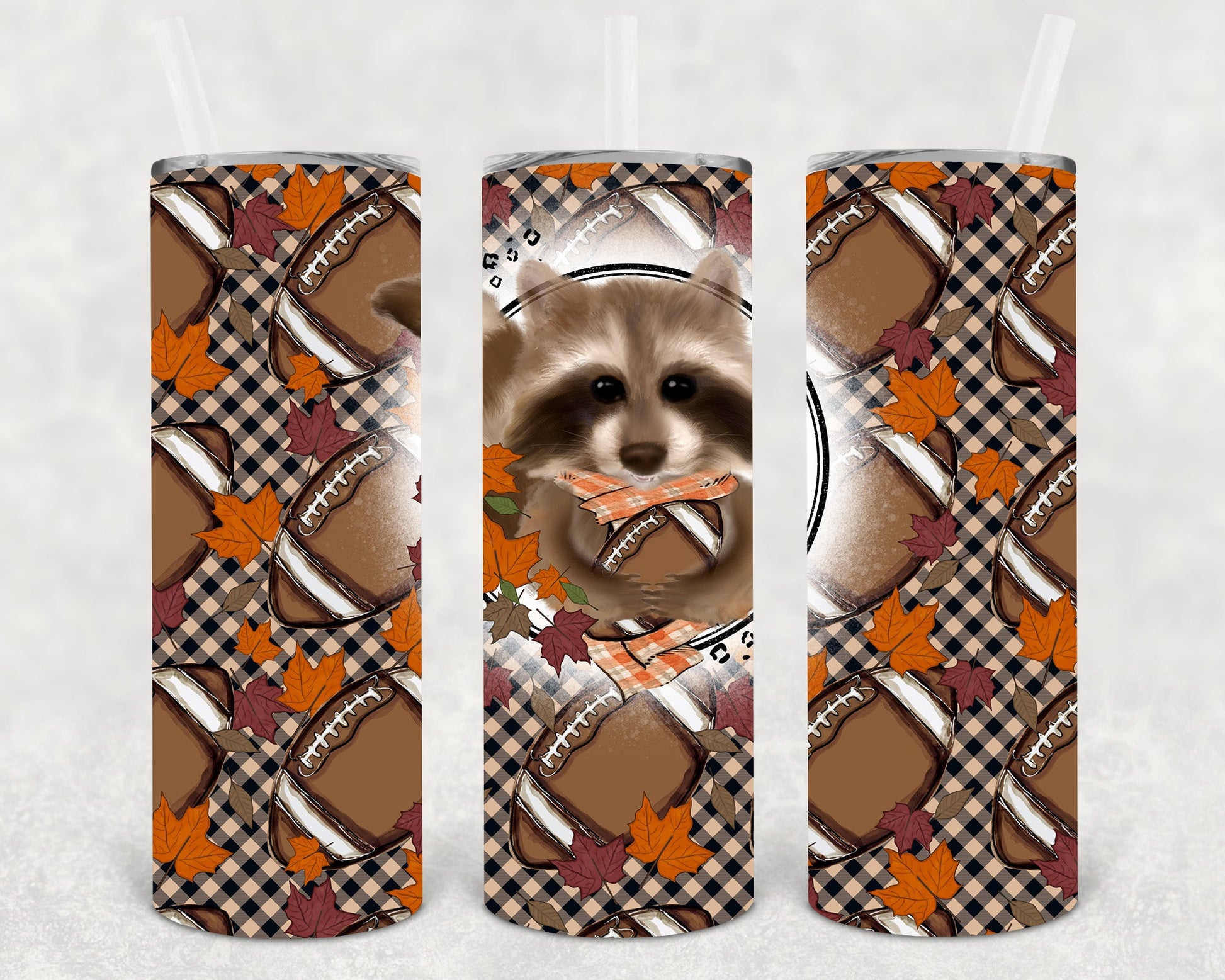 Football Raccoon 20 Oz Skinny Tumbler