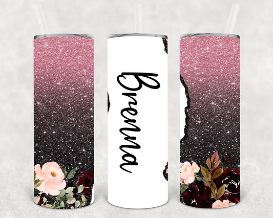 Glitter Agate Floral 20 Oz Skinny Tumbler