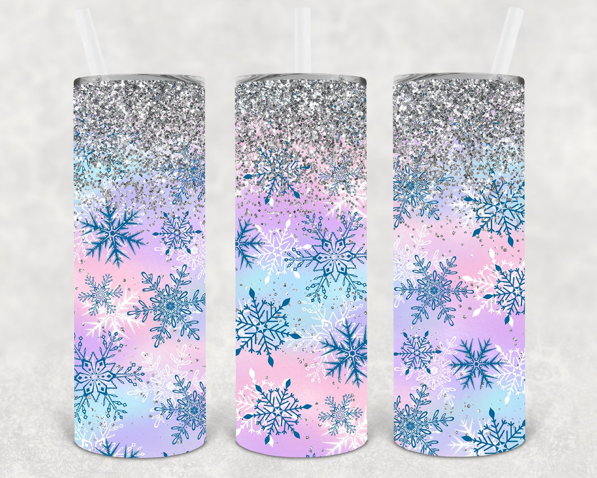 Glitter Snowflakes 20 Oz Skinny Tumbler