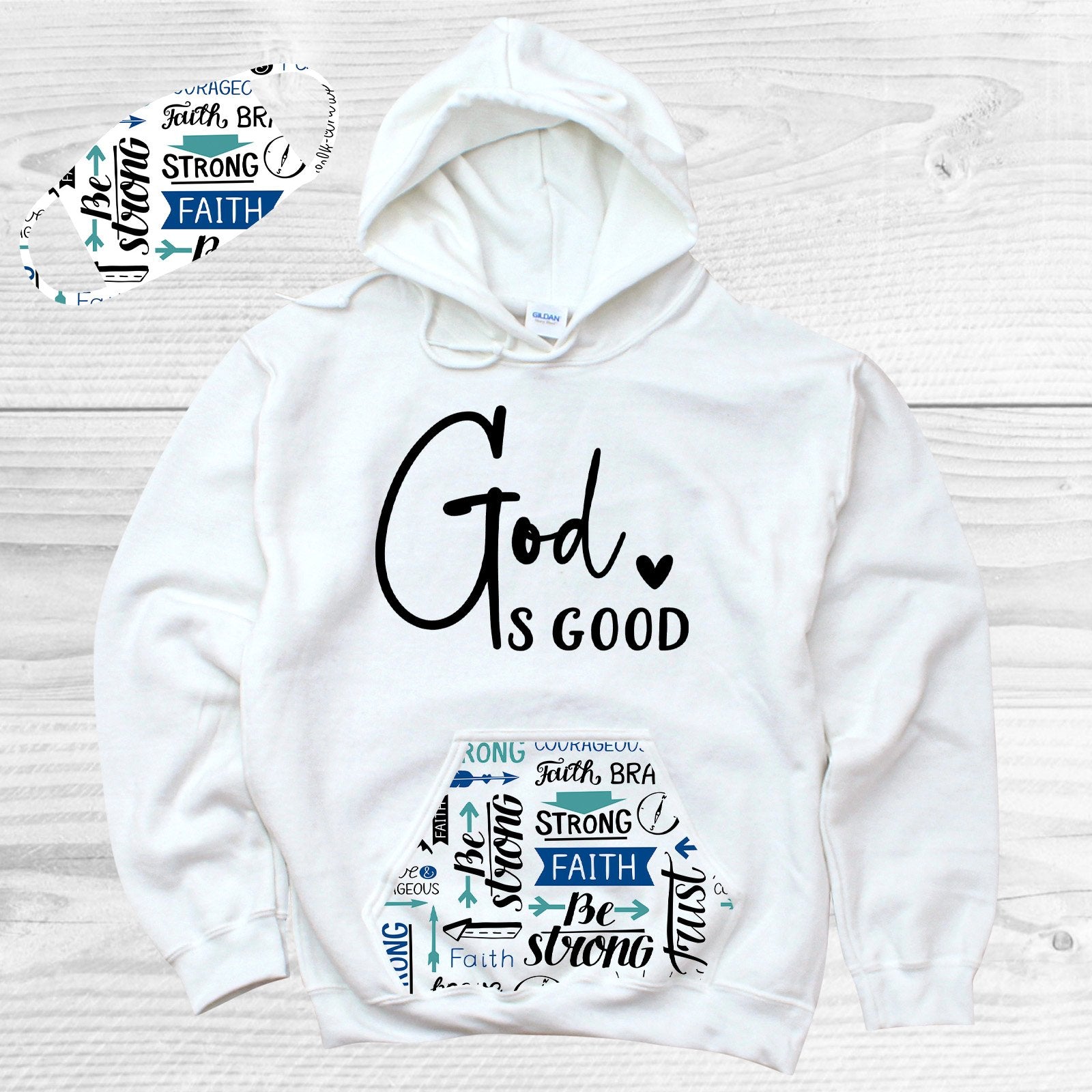 God Is Good Pattern Pocket Hoodie Graphic Tee