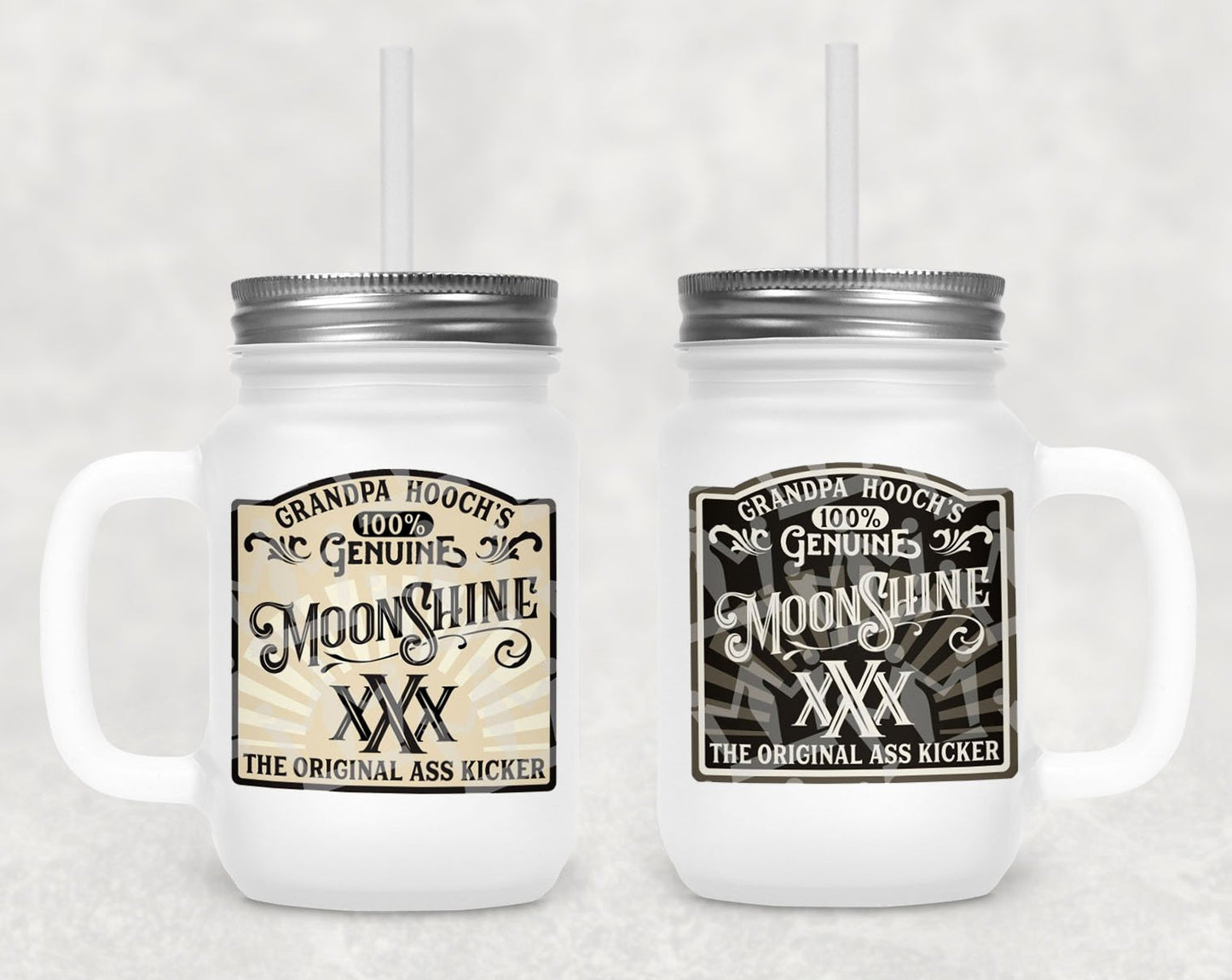 Grandpa Hoochs Moonshine Frosted Mason Jar