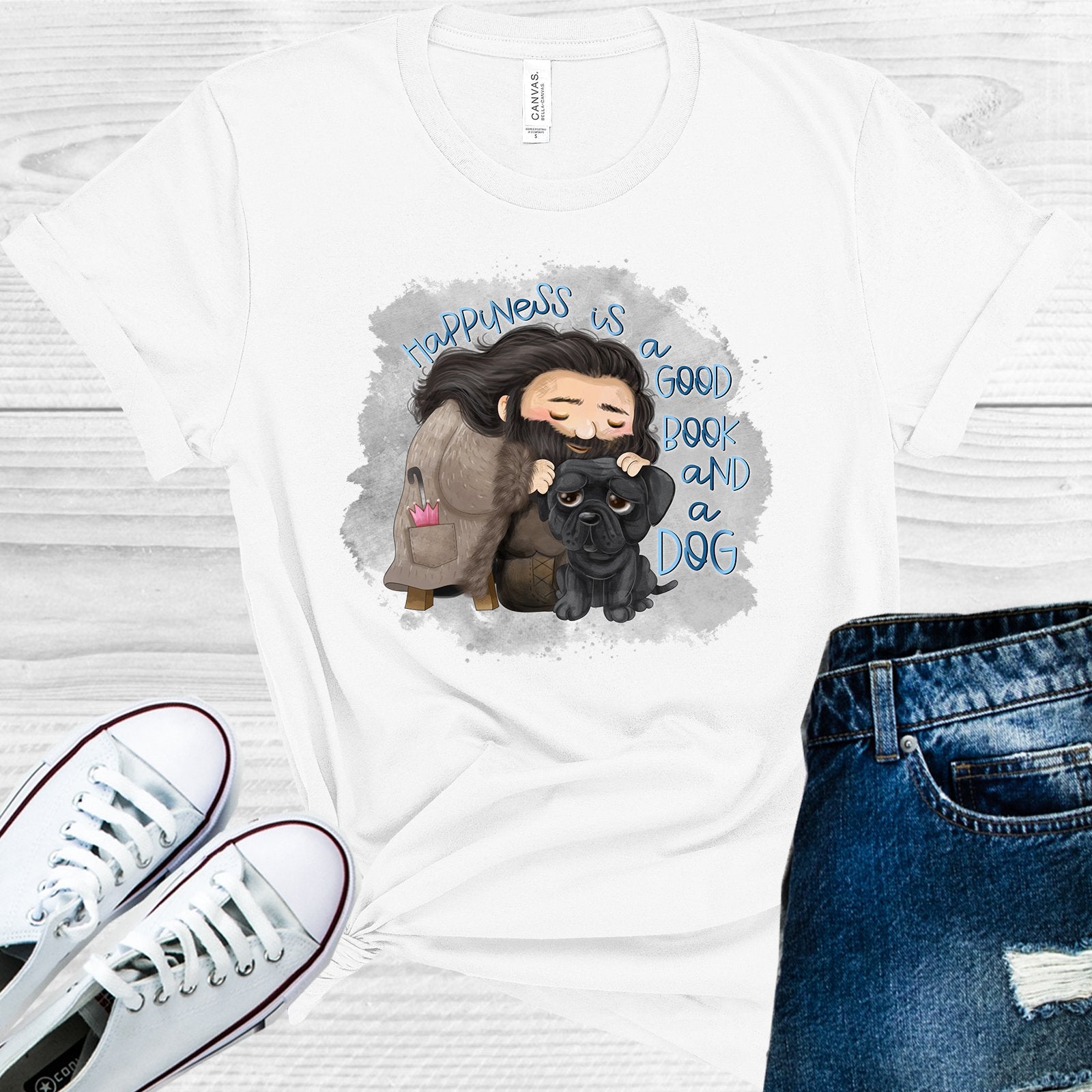Happiness Is A Good Book And Dog Graphic Tee Graphic Tee