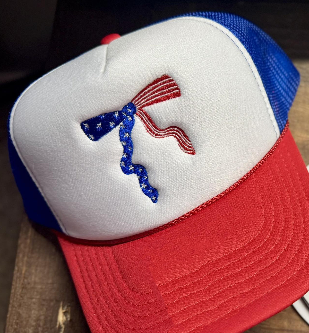 Patriotic Ribbon Embroidered Foam Cap