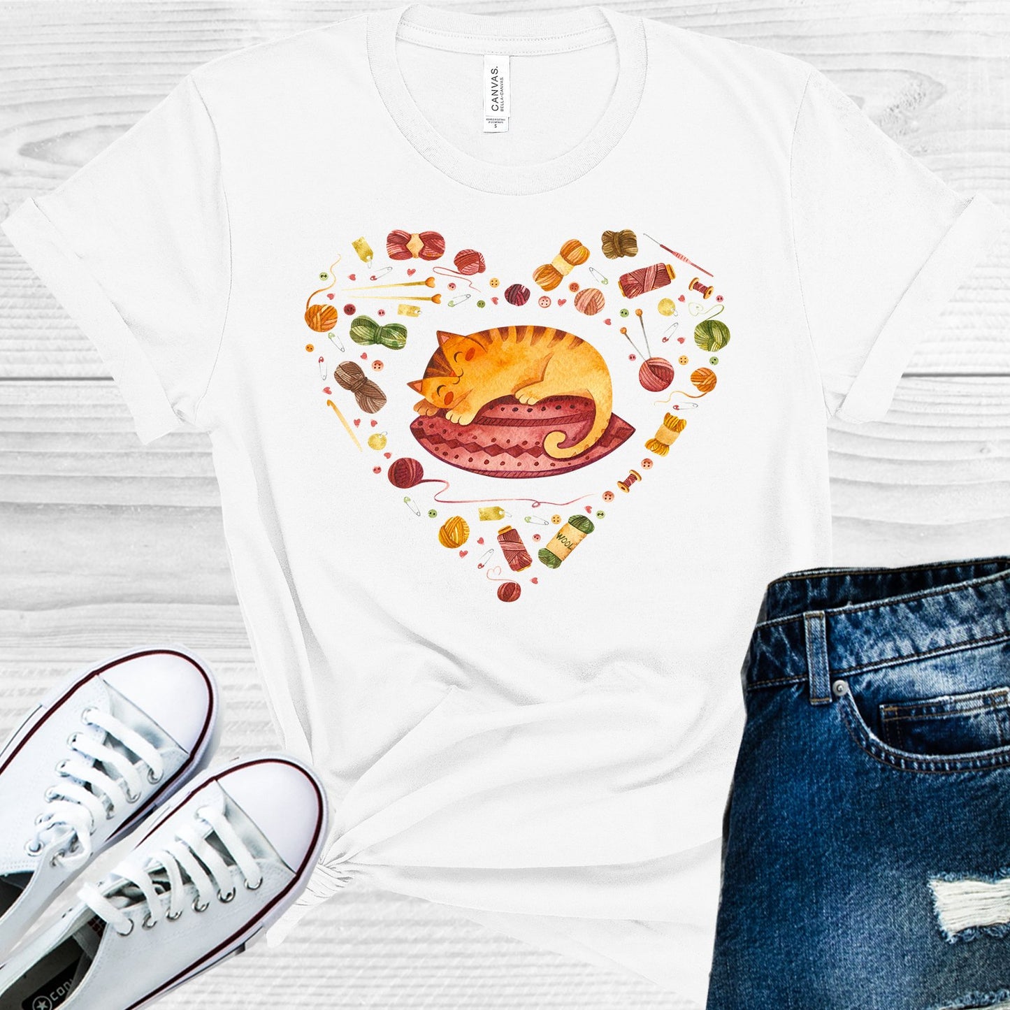 Heart Cat And Yarn Graphic Tee Graphic Tee