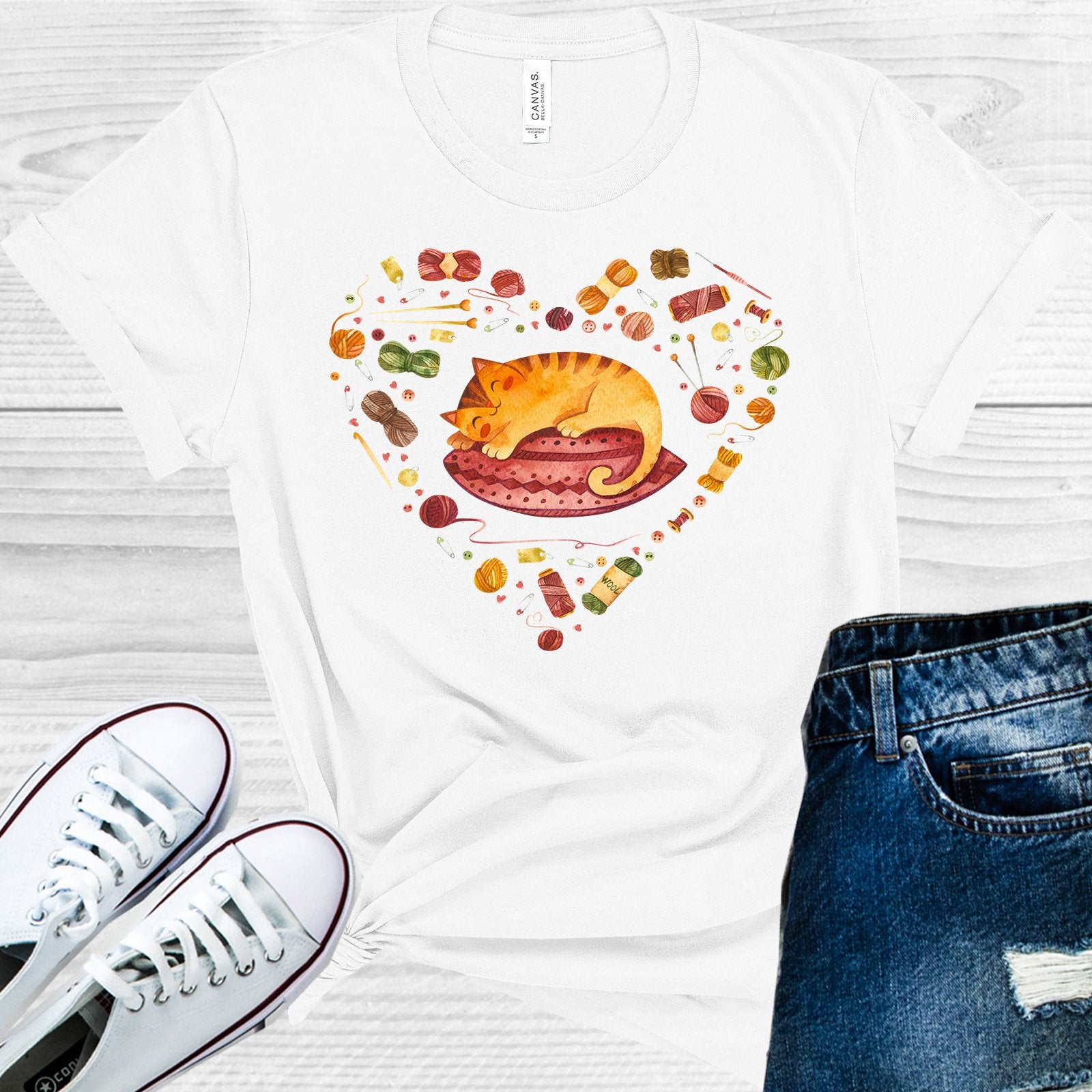 Heart Cat And Yarn Graphic Tee Graphic Tee