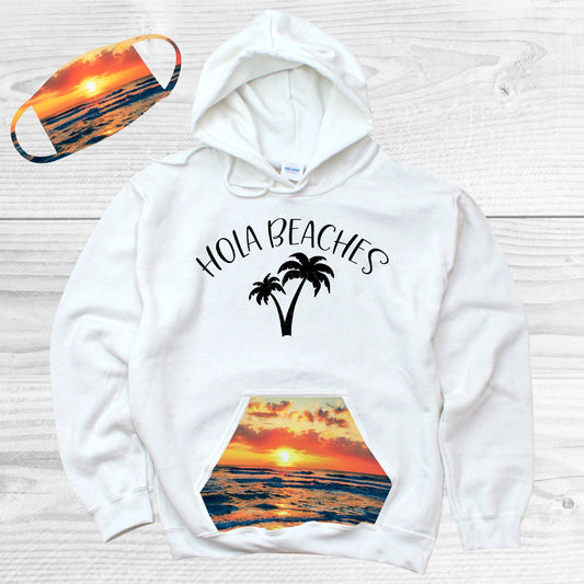 Hola Beaches Pattern Pocket Hoodie Graphic Tee