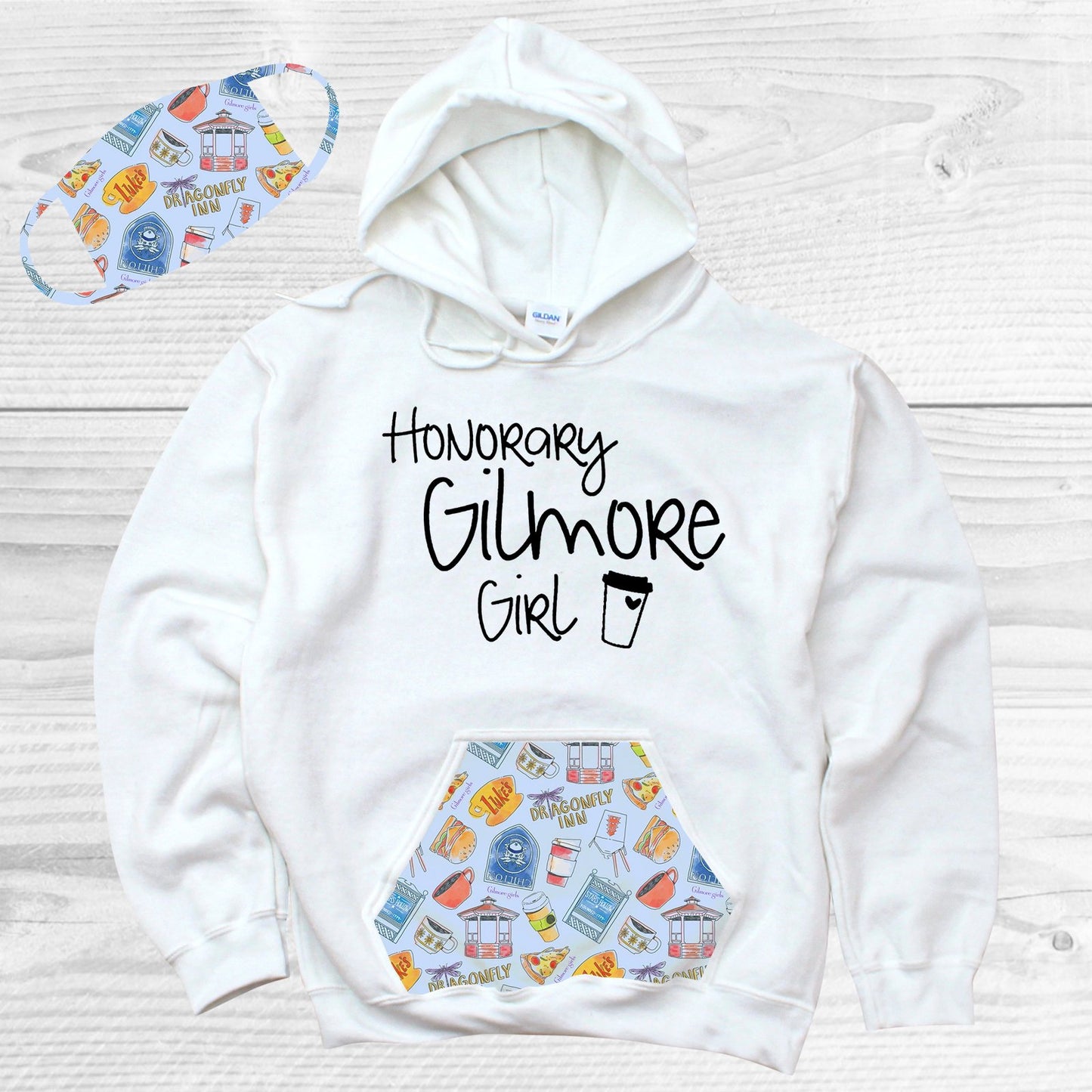 Honorary Gilmore Girl Pattern Pocket Hoodie Graphic Tee