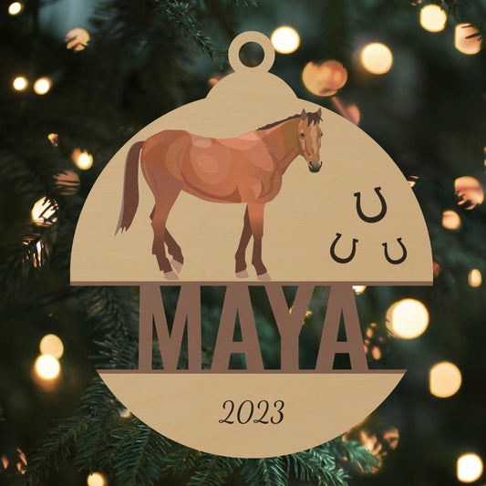 Custom Wood Ornament with Name - Horse