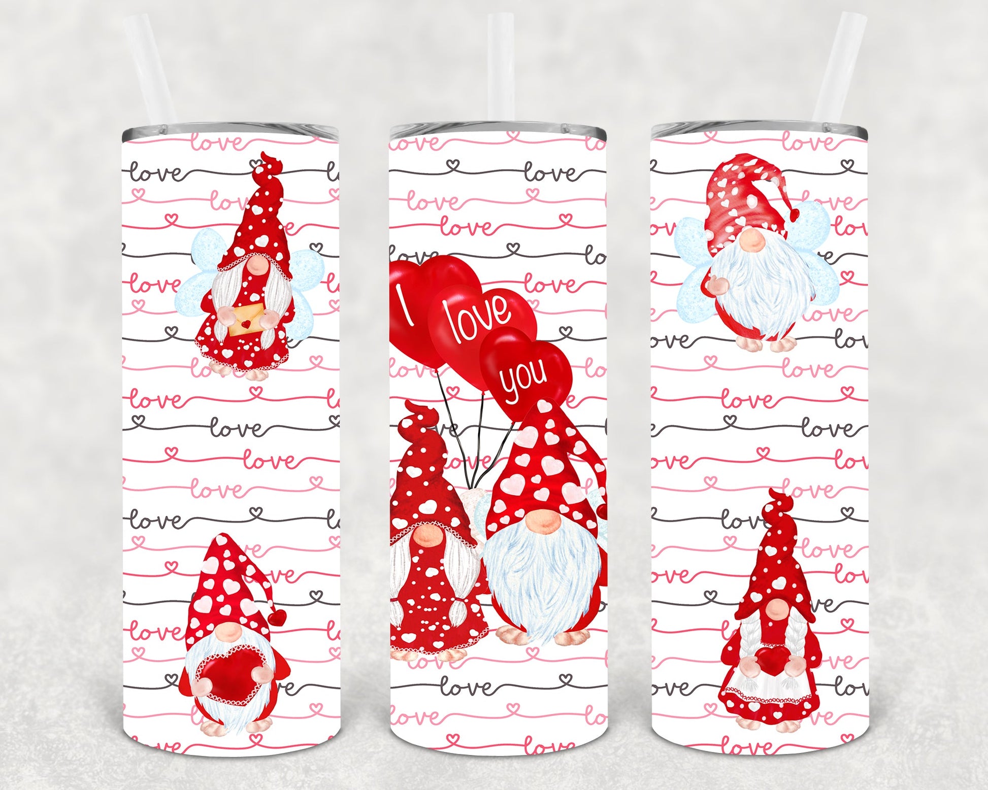 I Love You Gnomes 20 Oz Skinny Tumbler