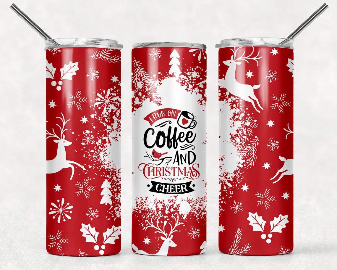I Run On Coffee And Christmas Cheer 20 Oz Skinny Tumbler