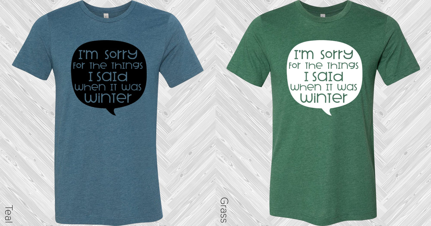 Im Sorry For The Things I Said When It Was Winter Graphic Tee Graphic Tee