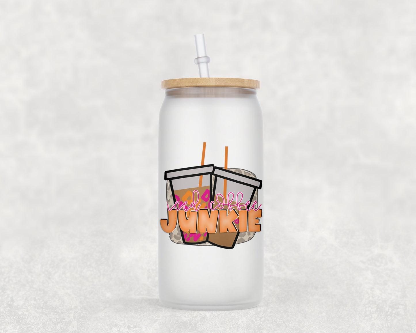 Iced Coffee Junkie 16 Oz Glass Can Mug
