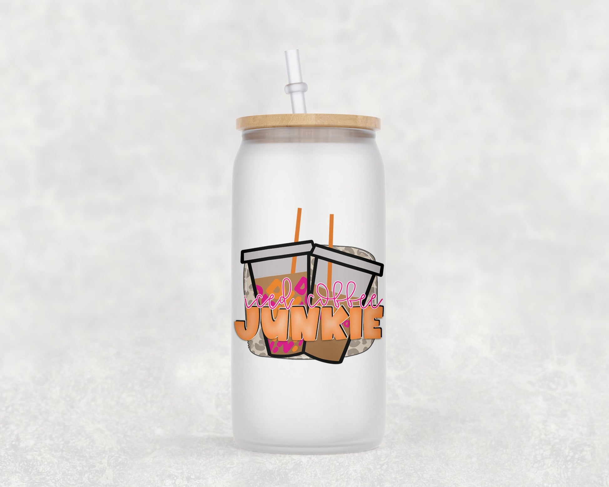 Iced Coffee Junkie 16 Oz Glass Can Mug